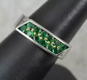 Impressive Palladium Emerald and Diamond Cluster Band Ring - Picture 1 of 12