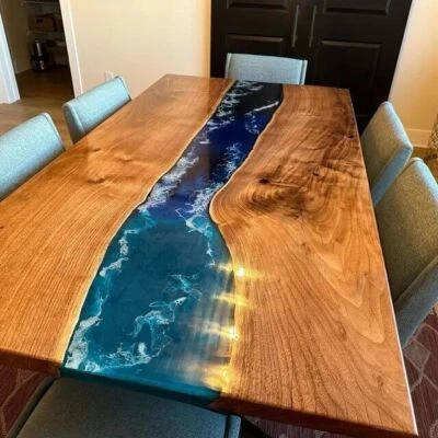 Epoxy Dining Table, Resin Table Top, Ocean Waves Coffee Table, Home & Office Dec - Image 1 of 4