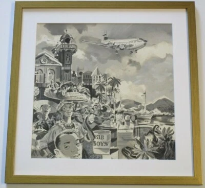 NEIL JACOBE PAINTING WPA STYLE Illustration Aviation Listed LANDSCAPE MUSICIANS - Image 1 of 4