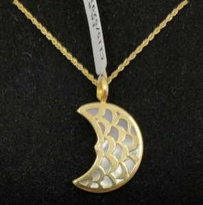 Pendant And Chain Gold 18 K 750 Mls .Medium Moon With Nácar. 25,3 MM - Picture 1 of 6