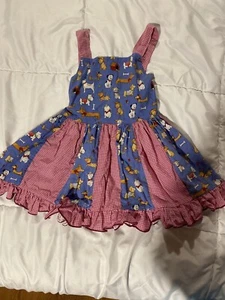 Boutique Maroon & White Check & Dog Print Girls 4t Sleeveless Dress - Picture 1 of 3