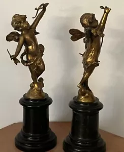 (2) Vintage Gold Cherub Statue auf Marmorsockel - 10 Zoll hoch - Bild 1 von 7