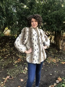 Vintage Spotted Plush Faux Fur Coat, S - Picture 1 of 8