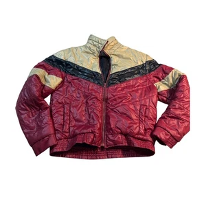 Vtg Alpine Ski  80s Puffer Jacket Red Black Gold Chevron Winter Coat Size L - Picture 1 of 10