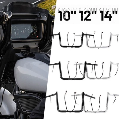 1 1/4" Fat Prewired Meathook Handlebar 2014-2023 For Harley Street Electra Glide Foto 1 de 4