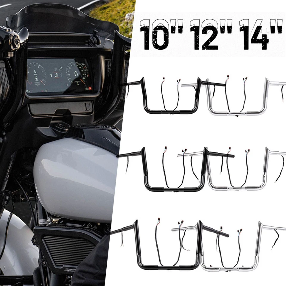 1 1/4" Fat Prewired Meathook Handlebar 2014-2023 For Harley Street Electra Glide Foto 1 de 4