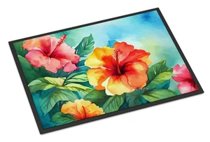 NEW Hawaii Hawaiian Hibiscus in Watercolor Doormat Front Door Mat Indoor - Picture 1 of 7
