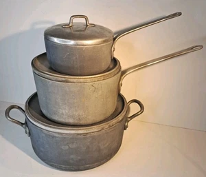 Magnalite Pots GHC Lot 3 1 3 & 5 Quarts Cookware W/ Lids Sauce Vintage Aluminum - Picture 1 of 20