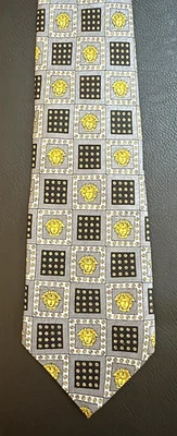 Corbata de cuello cuadrada dorada/plateada/negra/gris con logotipo de Gianni Versace usada en excelente estado Foto 1 de 4