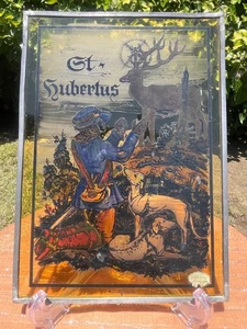 Vintage St. Hubertus deutsche handgemalte künstliche Glasmalerei 9,5 "x 6,75" - Bild 1 von 16