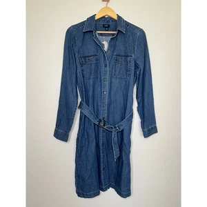 NWT J. Crew Chambray Denim Button Down Belted Long Sleeve Shirt Dress Size 10  - Picture 1 of 6