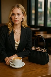 Vintage 1950s Lewis Black Wool Felt Cocktail Evening Bag Crown Filigree Clasp - Picture 1 of 10