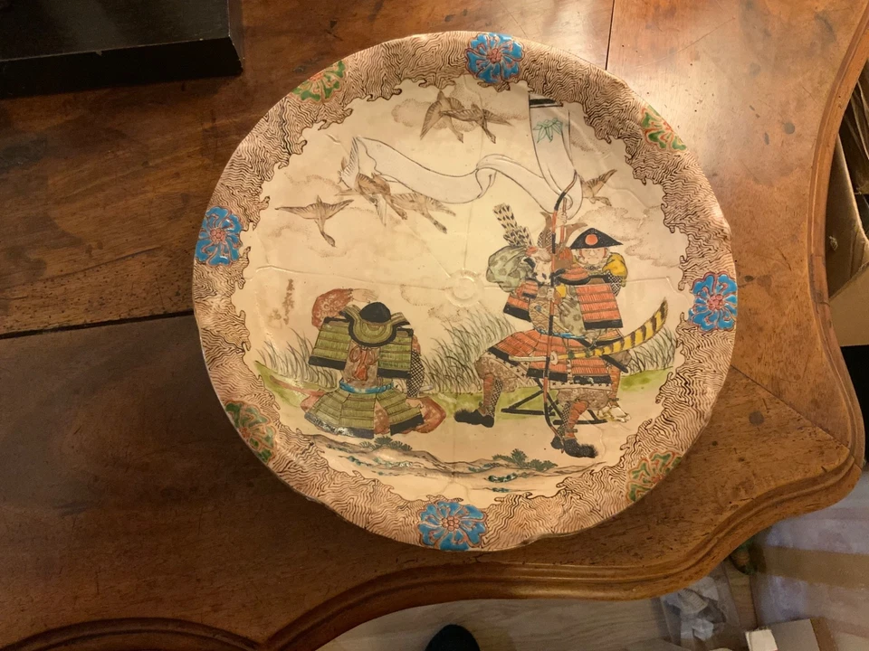 Grand plat japonais faïence satsuma samouraï meiji - Photo 1/2