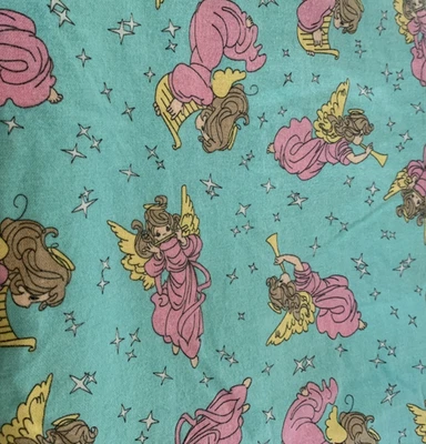 Precious Moments Fabric Aqua Green Flannel Angel Spectrix Vtg 90s .5 yd 18.5x42" - image 1 of 4