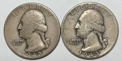 1942 and 1943 25C Washington Quarters 90% Silver - Image 1 of 4