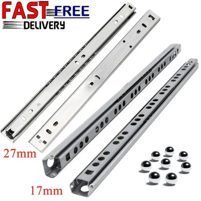 Drawer Runners Draw Slides Ball Bearing Heavy Duty 17mm 27mm Wide Metal Grooved - Image 1 of 4