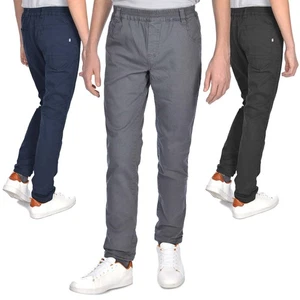 Thermal Trousers Chino Fabric Elastic Waistband Pants Lined Boys Kids 22910 - Picture 1 of 25