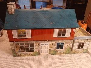 Vintage Marx Tin Litho Colonial 2 Story 6 Room Dollhouse Circus Theme 33x12x19'' - Picture 1 of 9