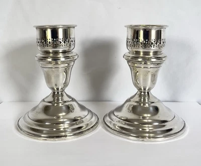 Vintage Sterling Silver Wallace Candle Holders w/ 1 Etched Shade Scrap Not Scrap - Image 1 of 4