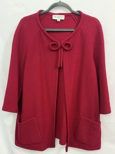 St. John Collection Dark Red Bow Cardigan Sweater 3/4 Sleeve Womens Size 12 - Picture 1 of 9