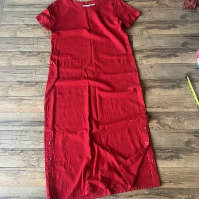 VTG Lagenlook Studio Ease Dress Women Sz 8 Red Linen Maxi Pockets Short Sleeve - Image 1 of 4