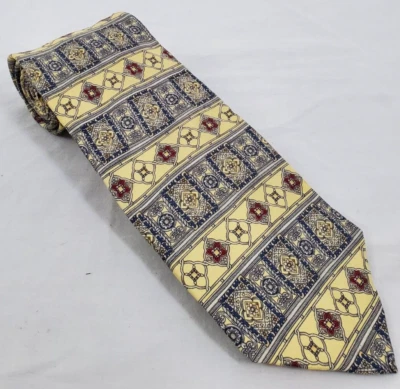 Corbata Bill Blass Seda Amarillo Azul Rojo Patrón Celta Diseñador Foto 1 de 4