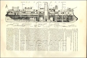 1 Page/Gravure de 1885 : BATEAU VAPEUR COUPE INTéRIEUR - Imagen 1 de 1