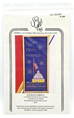 GOD BLESS AMERICA Counted Cross Stitch Pattern by Sew&Co 1999 Patriotic 4th July - Image 1 of 4