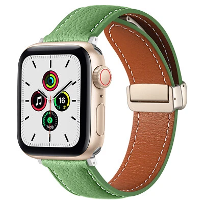 正品皮革表带手链 适合 Apple Watch 40/41/42/44/45/46/49 毫米 — 第 1/4 张图片