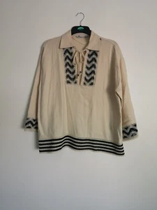 BNWT Zara Cream Black Boho Tunic Oversized top shirt blouse crochet M medium - Picture 1 of 16