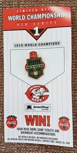 CINCINNATI REDS 5 TIME WORLD SERIES Lapel Pin #1 of 5 Coca-Cola / AMERISTOP Card - Picture 1 of 2