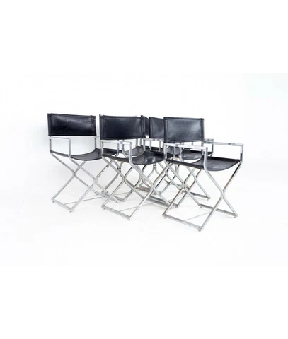 Alessandro Albrizzi Style Mid Century Naugahyde Set of 6 Directors Chairs Cover