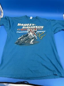 Harley Davidson 80s Chris Carr Motorcycle Racing T-Shirt 3D Emblem Dirtbike L - Picture 1 of 6