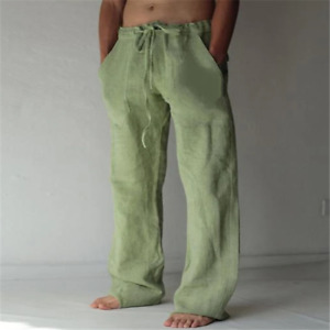 Men Drawstring Elastic Solid Color Pants Male Loose-Fitting Casual Trousers
