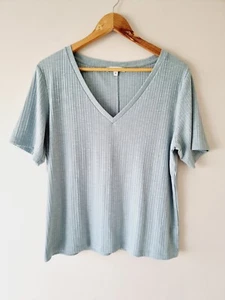 SPORTSCRAFT Blue Short Sleeve V-Neck Ribbed Textured Tee Top SIZE XL 16 - Picture 1 of 5
