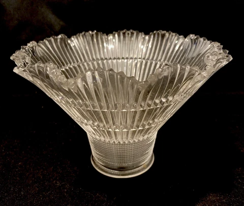 Antique HOLOPHANE Glass Prismatic Pendant Light Lamp Shade 2 1/4" Fitter Ruffled Cover