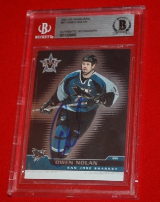 2001-02 VANGUARD #87 OWEN NOLAN SAN JOSE SHARKS SIGNED CARD  BECKETT SLABBED COA - Image 1 of 3