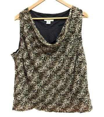 Винтажная шелковая блузка Lord & Taylor с анималистическим принтом и воротником-хомутом большого размера 2X неиспользованный запас - Изображение 1 из 4