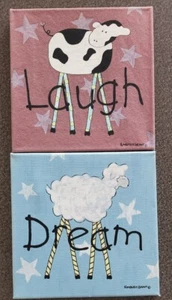 Two (2) Kimberly Grant ~ Cow Laugh - Sheep Dream ~ 10" Canvas Prints ~ Wall Art - Picture 1 of 5