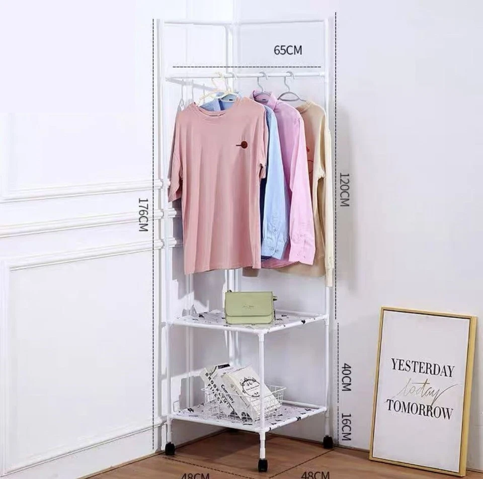 Appendiabiti Angolare In Metallo Con 2 Ripiani Multifunzione Bianco reb - Immagine 1 di 1