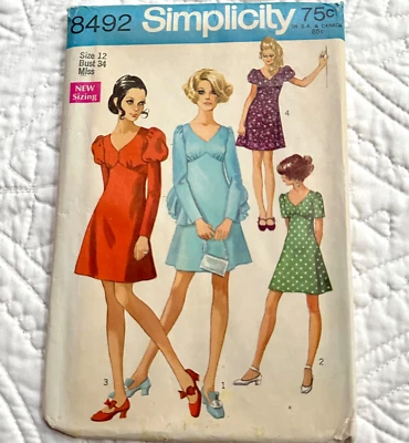 Vintage 60s Mod Mini Dress Sewing Pattern Leg of Mutton & Puff Sleeves Bust 34 S - Image 1 of 3