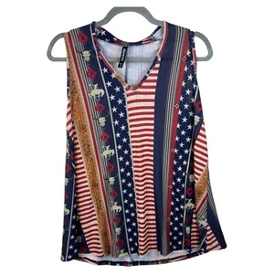 Crazy Train Women's Spurs & Stripes Flowy Tank Top Select Size - Picture 1 of 3
