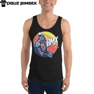 Grunge BMX Racer Unisex Tank Top | Retro Rainbow Cycling Graphic Shirt - Picture 1 of 20