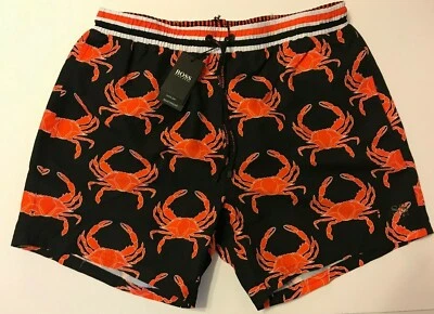 NWT HUGO BOSS Men’s LARGE 5 ½” Inseam Crab Swim Quick-DryTrunks Black/Red - Image 1 of 4