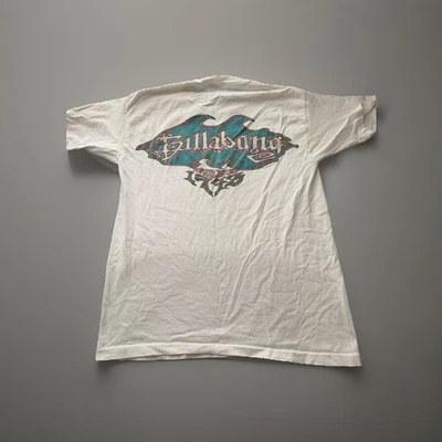 复古 90 年代 Billabong 男式小号部落印花冲浪白色 T 恤单针 — 第 1/4 张图片