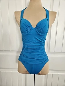 Tommy Bahama Gr. 6 Bügel-BH Neckholder Badeanzug zum Binden blau gerafft neu mit Etikett - Bild 1 von 13