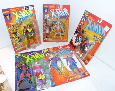 Lote de 5 bonecos de ação antigos X-Men NOS Wolverine Magneto fechado em cartões - Imagem 1 de 4