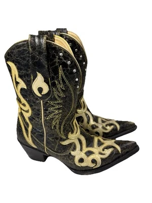 Botas vaqueras Corral C2506 tribales superpuestas - negras/doradas desgastadas para mujer 7,5 M Foto 1 de 4