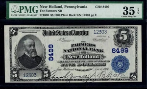 $5 1902 Farmers Ntl Bank NEW HOLLAND, PA Ch #8499 FINEST KNOWN PMG Ch VF 35EPQ - Picture 1 of 2