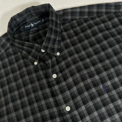 Polo Ralph Lauren Blake Mens Large Black Gray Check Short Sleeve Button Up Shirt - Image 1 of 4